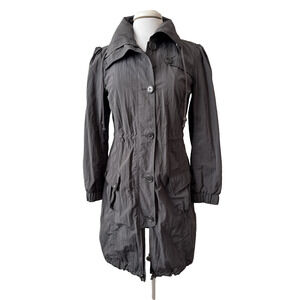 Forever21 XXI Womens M Chic Outdoors Crinkle Nylon Soft Lined Gray Trench Jacket